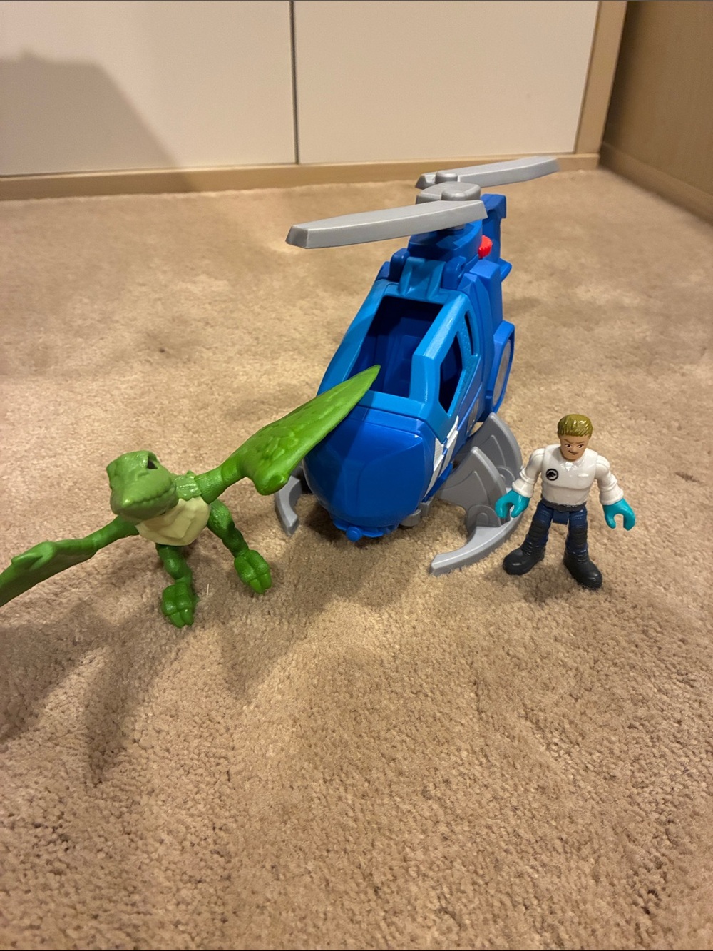 Fisher price imaginext jurassic Park helicopter, dinosaur and figure